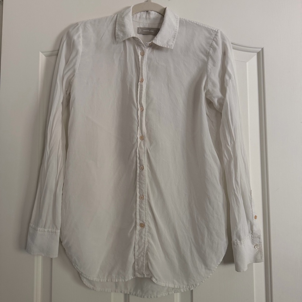 Everlane 100% silk White Button Down Shirt Minimalist Size 0